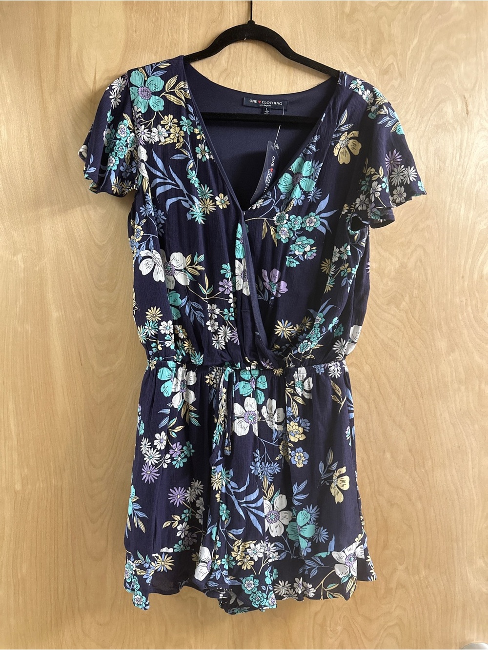 NWT one clothing Navy Floral Wrap Romper